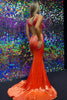 Load image into Gallery viewer, Mermaid Deep V Neck Orange Long Formal Dress with Beading