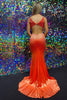 Load image into Gallery viewer, Mermaid Deep V Neck Orange Long Formal Dress with Beading