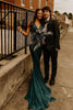 Load image into Gallery viewer, Sparkly Green Beaded Mermaid V-Neck Backless Long Formal Dress