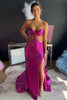 Load image into Gallery viewer, Sparkly Hot Pink Cut Out Sequins Sheath Long Formal Dress with Slit