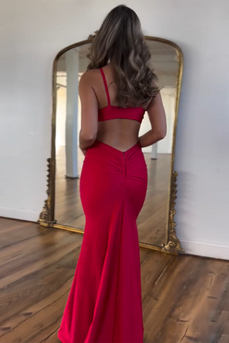 Red Spaghetti Straps Cut Out Long Formal Dress with Slit