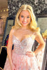 Load image into Gallery viewer, Sparkly Pink Corset Tiered Lace Long Formal Dress