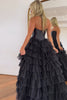 Load image into Gallery viewer, Black Corset Sweetheart A-Line Tiered Long Tulle Formal Dress with Slit