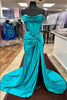 Load image into Gallery viewer, Royal Blue Corset Mermaid Draped Satin Long Formal Dress with Slit