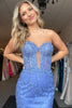 Load image into Gallery viewer, Sparkly Light Blue Lace Mermaid Corset Long Formal Dress