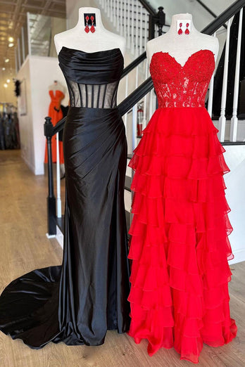 Fuchisa Sweetheart Corset Ruffled Formal Dress with Slit