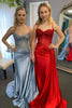 Load image into Gallery viewer, Silver Corset Spaghetti Straps Mermaid Ruched Formal Dress With Slit