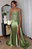 Load image into Gallery viewer, Silver Corset Spaghetti Straps Mermaid Ruched Formal Dress With Slit