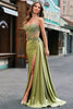 Load image into Gallery viewer, Sparkly Sage Corset Spaghetti Straps Mermaid Long Formal Dress with Slit