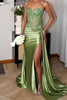 Load image into Gallery viewer, Silver Corset Spaghetti Straps Mermaid Ruched Formal Dress With Slit