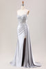 Load image into Gallery viewer, Glitter Mermaid Silver Long Corset Formal Dress with Slit