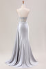 Load image into Gallery viewer, Glitter Mermaid Silver Long Corset Formal Dress with Slit