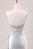 Load image into Gallery viewer, Glitter Mermaid Silver Long Corset Formal Dress with Slit