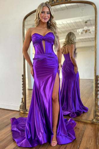 Purple Mermaid Sweetheart Long Formal Dress with Slit