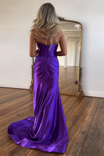 Purple Mermaid Sweetheart Long Formal Dress with Slit