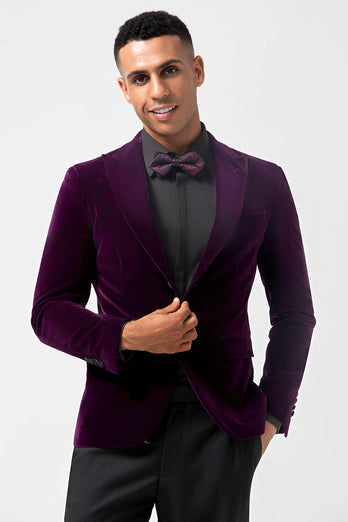 Dark Purple Peak Lapel One Button Velvet 2 Piece Men's Prom Tuxedos