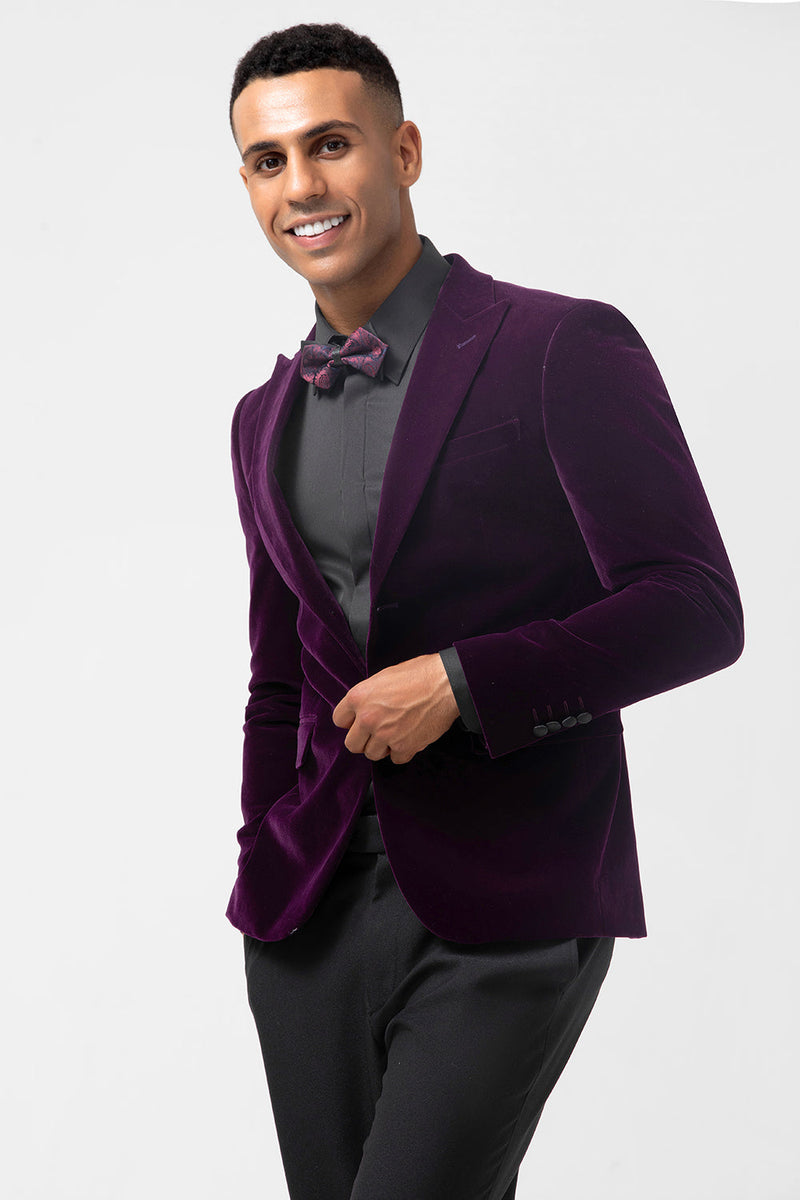 Load image into Gallery viewer, Dark Purple Peak Lapel One Button Velvet 2 Piece Men&#39;s Prom Tuxedos