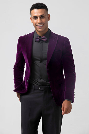 Dark Purple Peak Lapel One Button Velvet 2 Piece Men's Prom Tuxedos