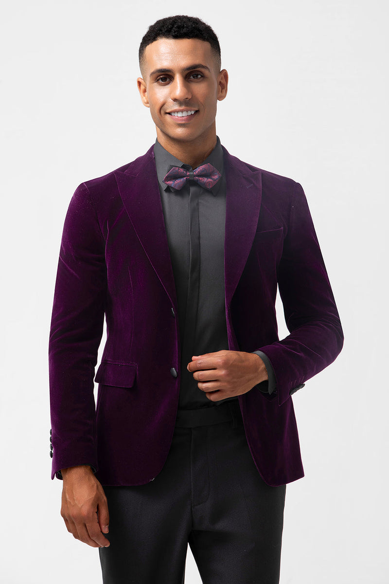 Load image into Gallery viewer, Dark Purple Peak Lapel One Button Velvet 2 Piece Men&#39;s Prom Tuxedos