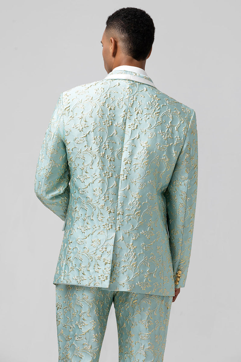 Load image into Gallery viewer, Mint Shawl Lapel 2 Piece Jacquard One Button Men&#39;s Prom Tuxedo