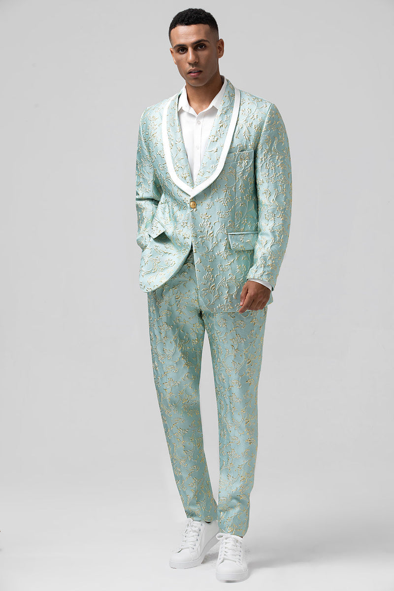 Load image into Gallery viewer, Mint Shawl Lapel 2 Piece Jacquard One Button Men&#39;s Prom Tuxedo