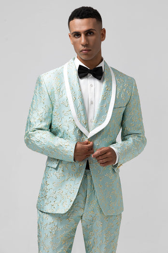 Mint Shawl Lapel 2 Piece Jacquard One Button Men's Prom Tuxedo