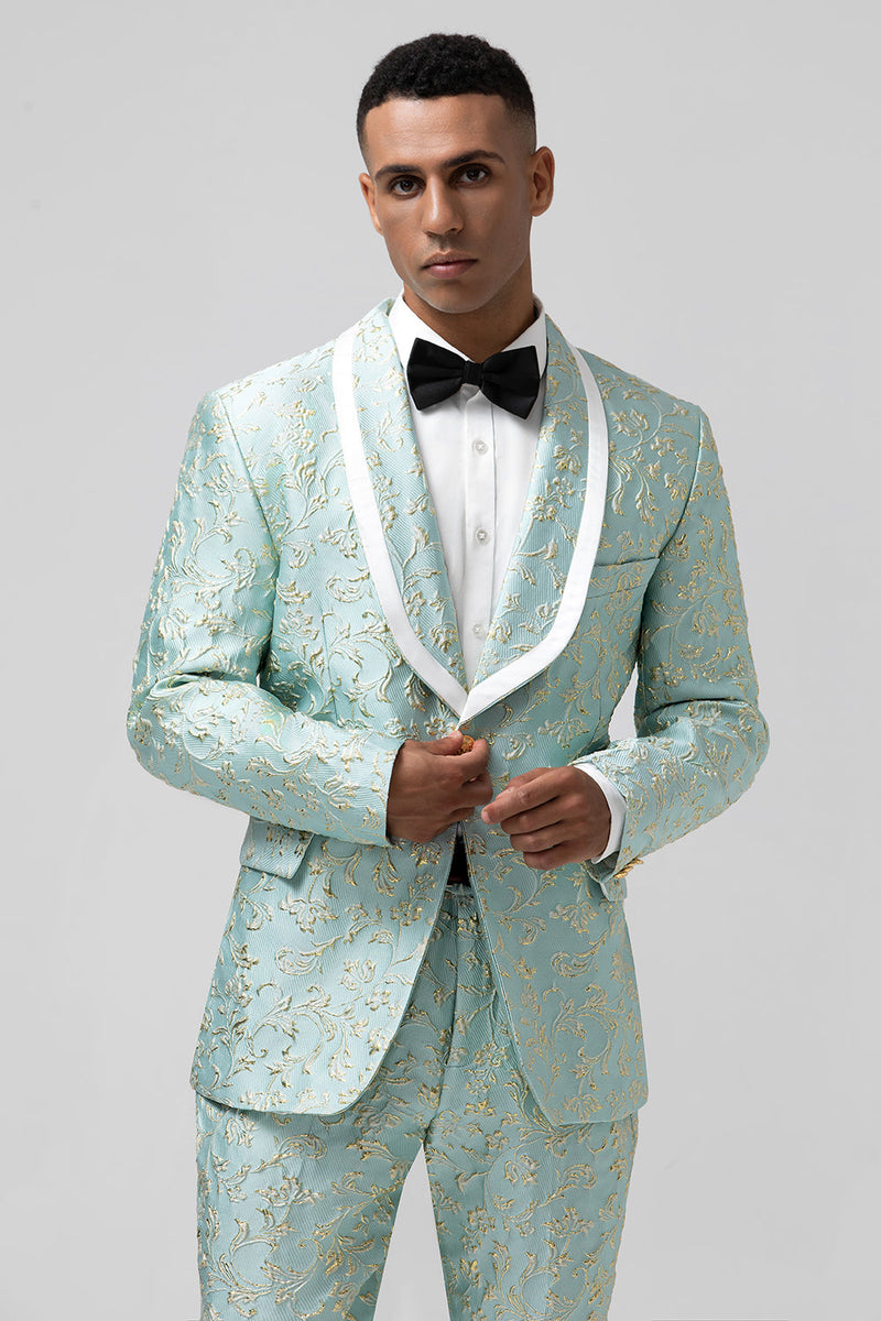 Load image into Gallery viewer, Mint Shawl Lapel 2 Piece Jacquard One Button Men&#39;s Prom Tuxedo