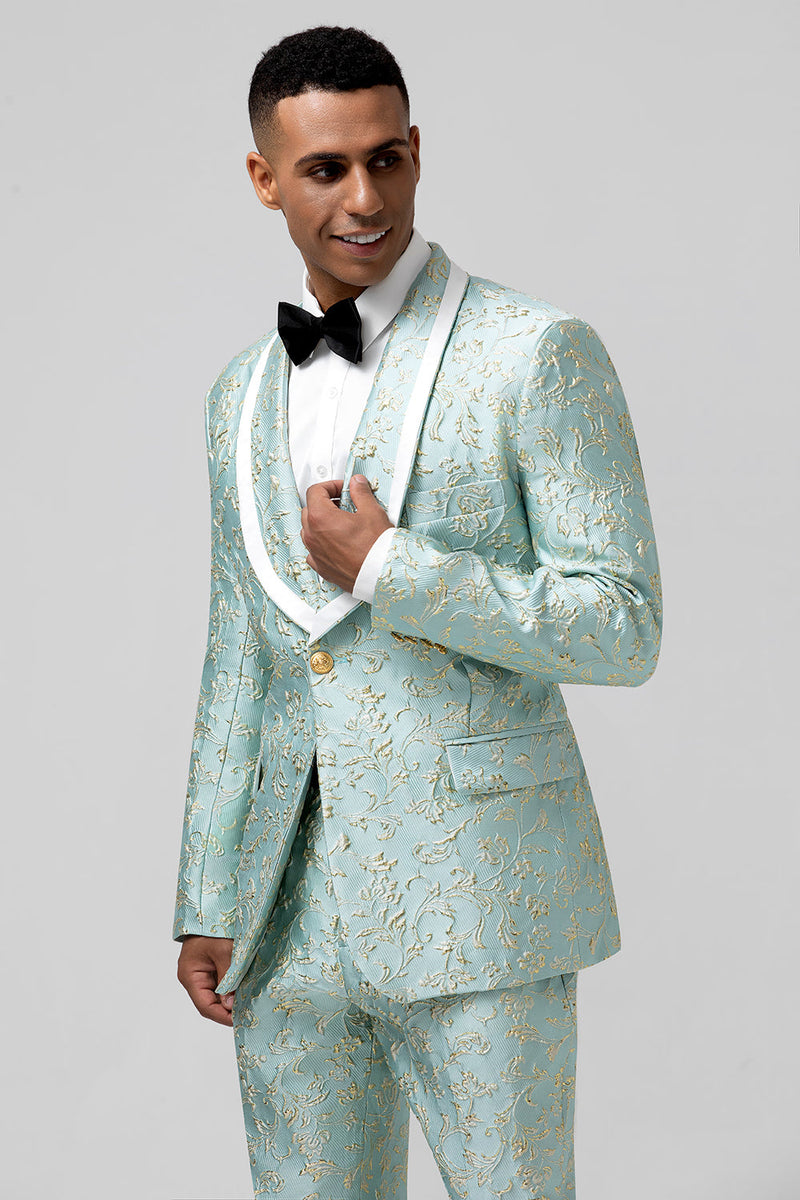 Load image into Gallery viewer, Mint Shawl Lapel 2 Piece Jacquard One Button Men&#39;s Prom Tuxedo