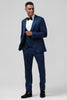 Load image into Gallery viewer, Dark Blue 3 Piece Peak Lapel Jacquard One Button Men&#39;s Prom Tuxedo