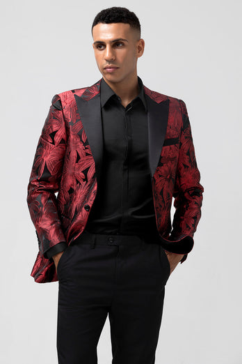 Peak Lapel Burgundy Jacquard One Button 2 Piece Men's Prom Tuxedo