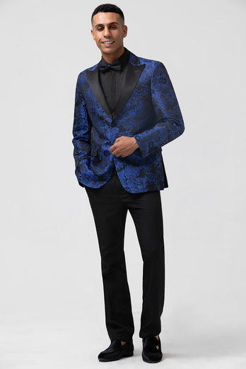 Royal Blue Jacquard Peak Lapel Men's Blazer