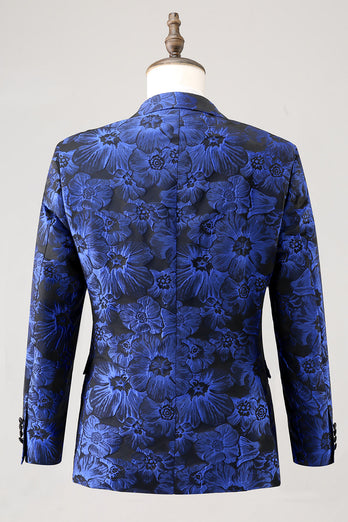 Royal Blue Jacquard Peak Lapel Men's Blazer