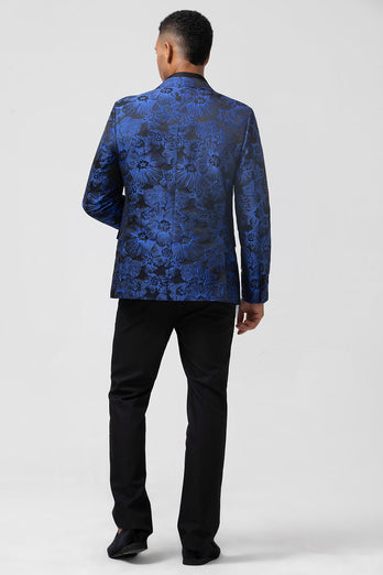 Royal Blue Peak Lapel Jacquard Men's Formal Blazer