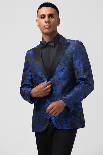 Royal Blue Peak Lapel Jacquard Men's Formal Blazer