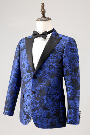 Royal Blue Jacquard Peak Lapel Men's Blazer