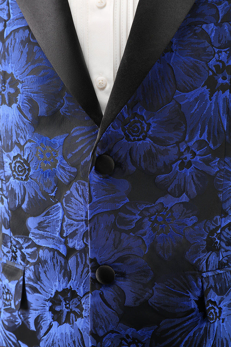 Load image into Gallery viewer, Royal Blue Jacquard Peak Lapel Men&#39;s Blazer