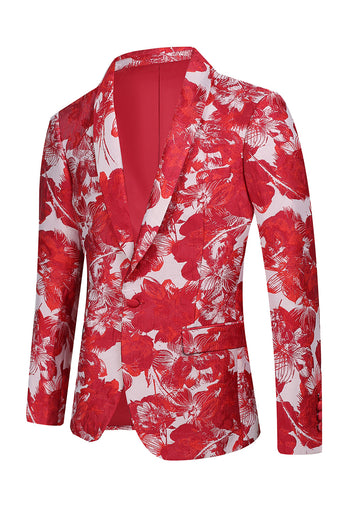 Red Floral Jacquard 2 Piece Men Formal Suits