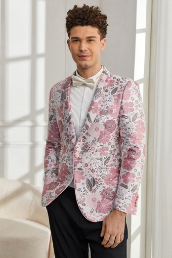 Shawl Lapel One Button Pink Floral Jacquard 2 Piece Formal Suits