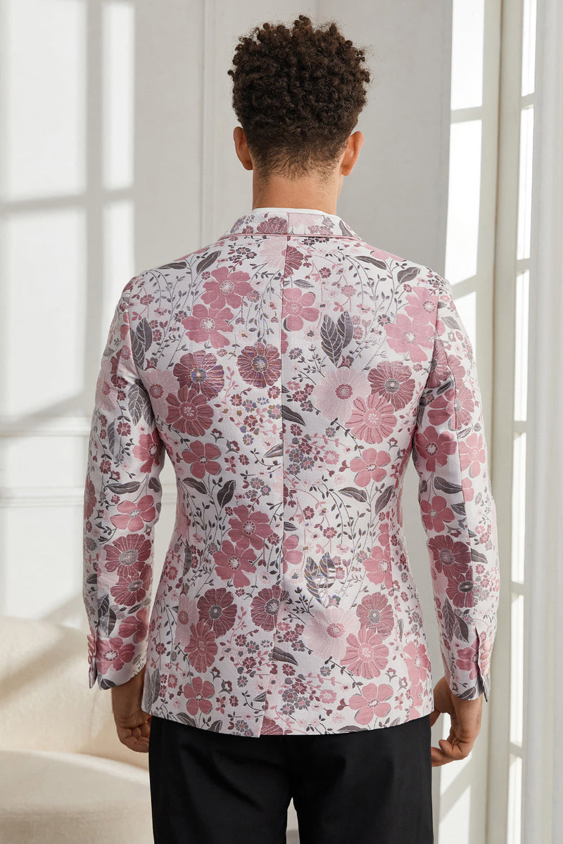 Load image into Gallery viewer, Shawl Lapel One Button Pink Floral Jacquard 2 Piece Formal Suits