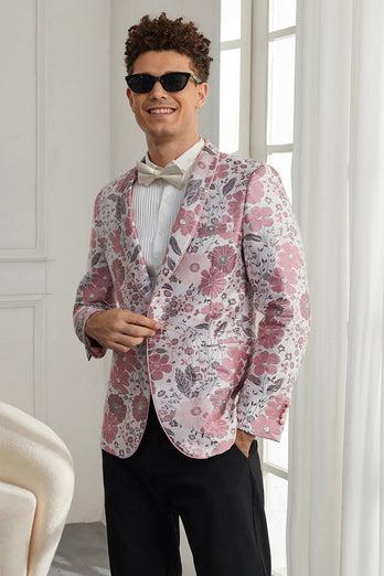 Shawl Lapel One Button Pink Floral Jacquard 2 Piece Formal Suits