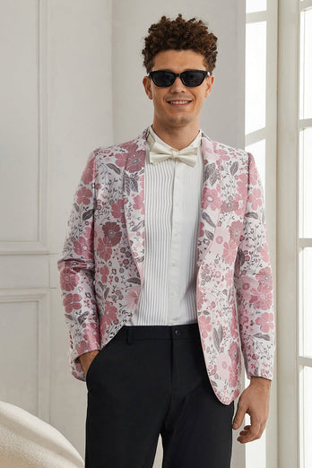 Shawl Lapel One Button Pink Floral Jacquard 2 Piece Formal Suits