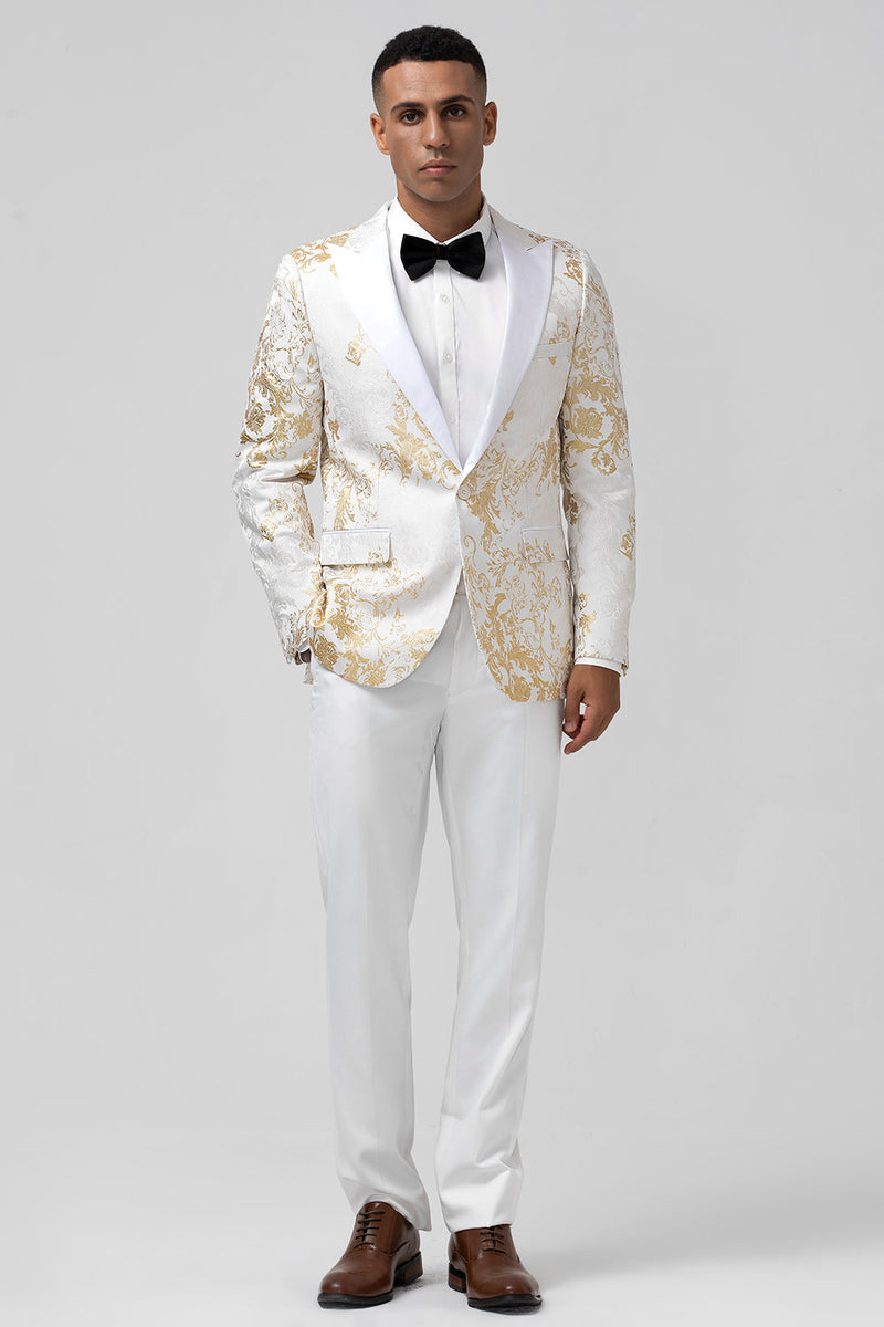 Load image into Gallery viewer, Champagne 2 Piece Peak Lapel One Button Jacquard Men&#39;s Prom Tuxedos