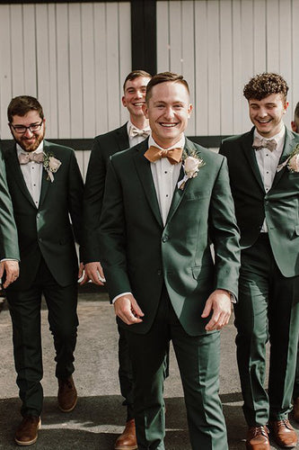 Dark Green 2 Piece Notched Lapel Groomsmen Suits