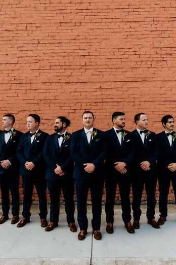 Notched Lapel Dark Navy 2 Piece Groomsmen Suits