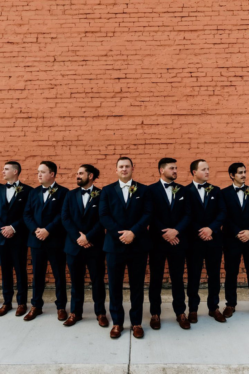 Load image into Gallery viewer, Notched Lapel Dark Navy 2 Piece Groomsmen Suits