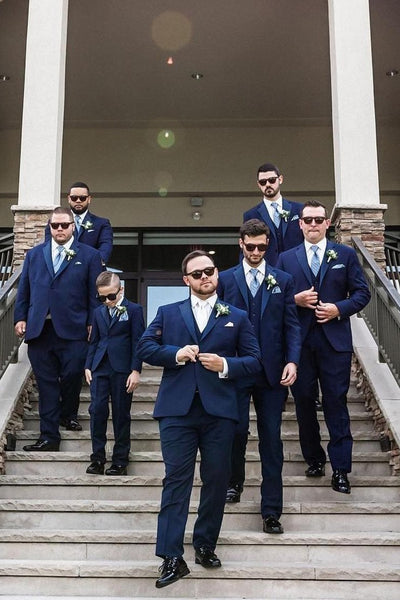 Notched Lapel Navy 2 Piece Groomsmen Suits