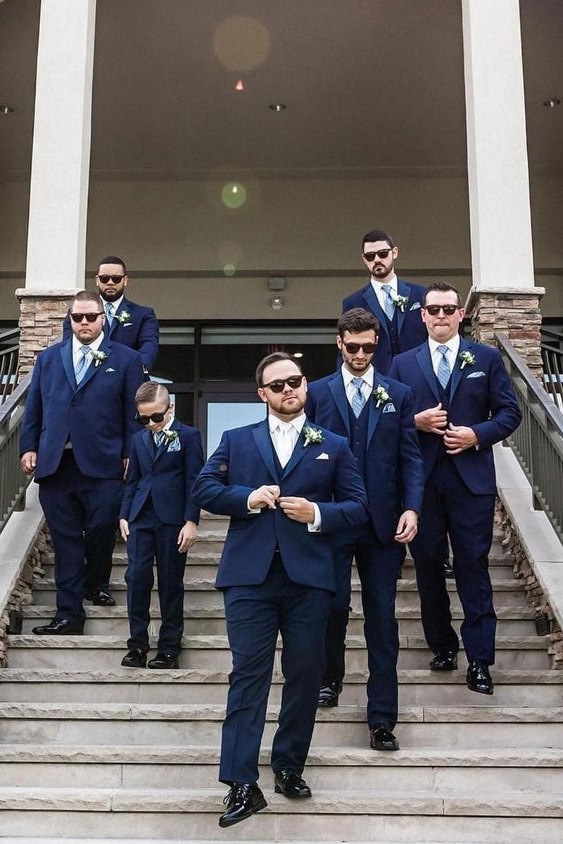 Load image into Gallery viewer, Notched Lapel Navy 2 Piece Groomsmen Suits