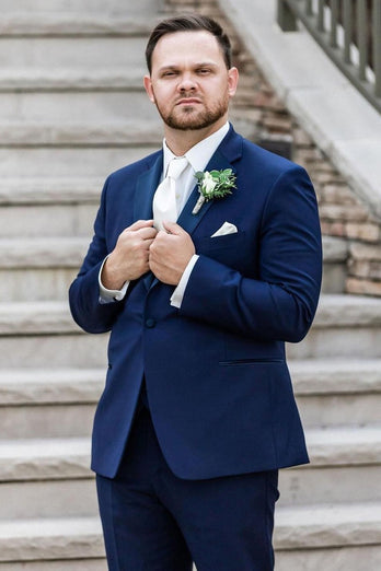 Notched Lapel Navy 2 Piece Groomsmen Suits