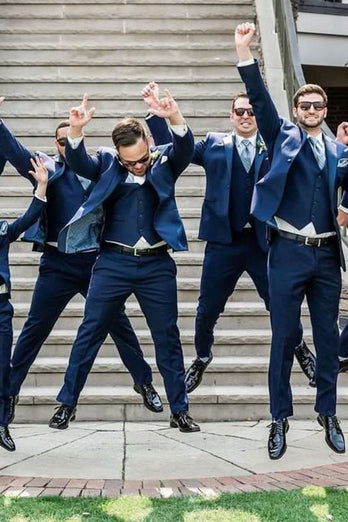 Notched Lapel Navy 2 Piece Groomsmen Suits