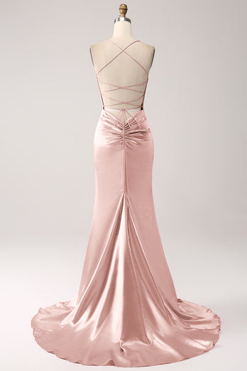 Blush Mermaid Spaghetti Straps Long Formal Dress